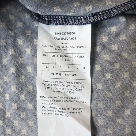 ❤️Weekend Max Mara Spagna Tie Front Patterned Short Sleeve Top Navy Size L - Picture 8 of 8